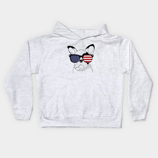 French Bulldog USA American Flag Sunglasses Kids Hoodie by UNDERGROUNDROOTS